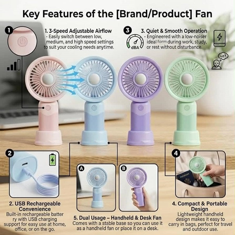 Ventilateur Portable Rechargeable avec support téléphone